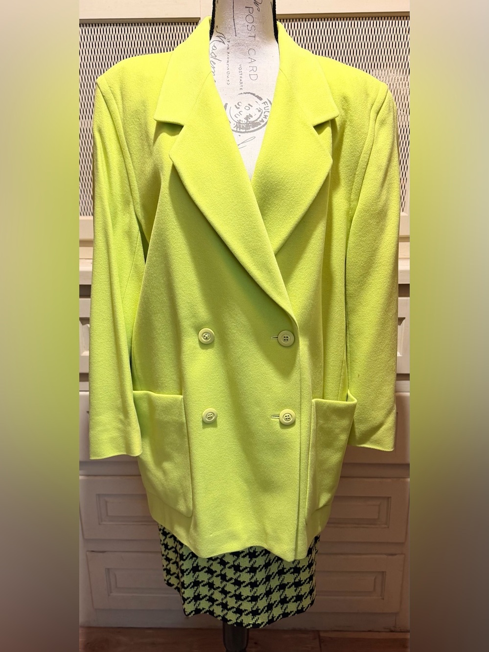 As Is VTG Escada Margaretha Ley Skirt Suit Set Neon Chartreuse Wool Cashmere